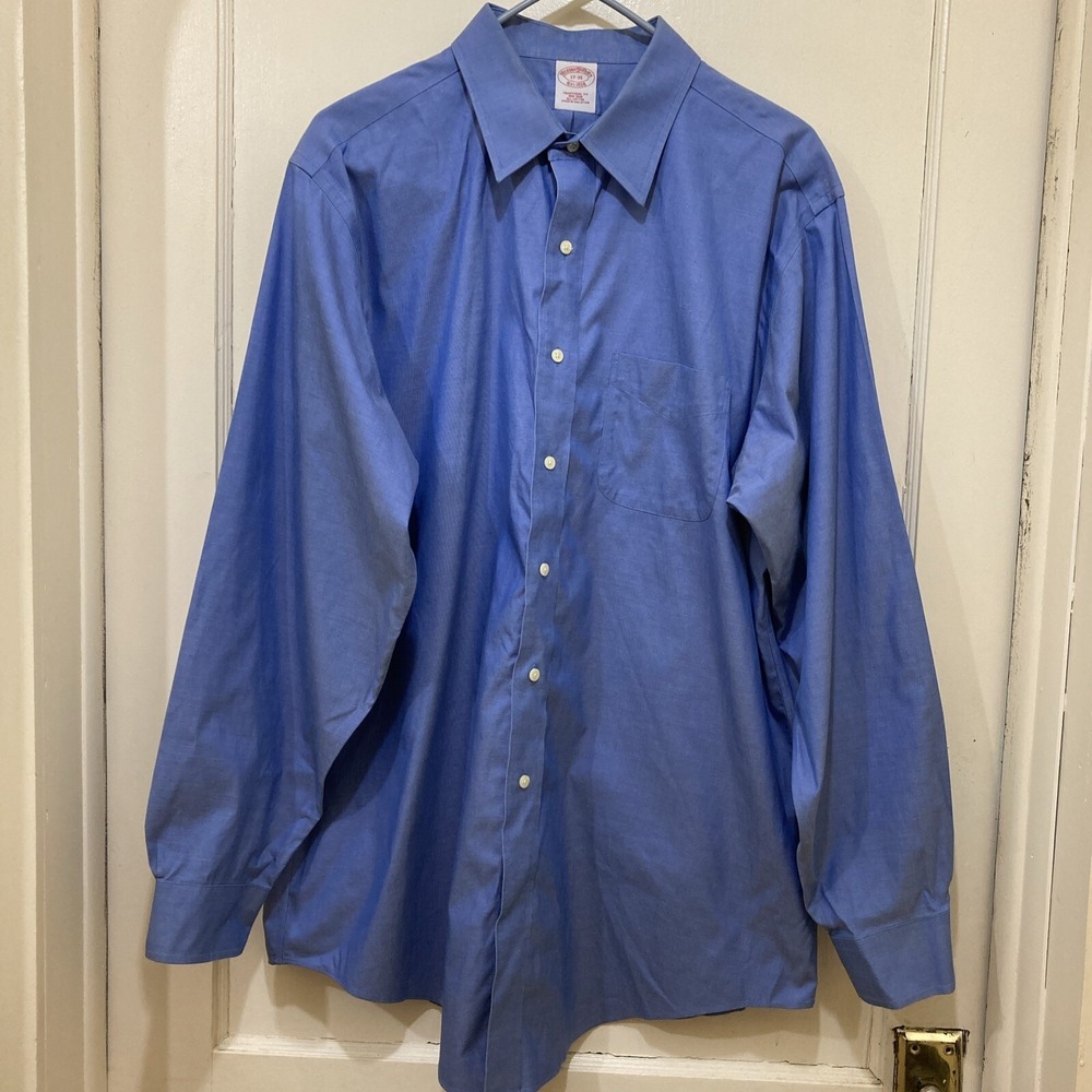 Brooks‎ Brothers Traditional Fit Dress Shirt Mens 17-35 Blue All Cotton Non-Iron